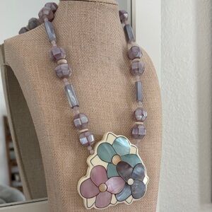 Vintage Lee Sands Necklace W/Floral inlaid pendant